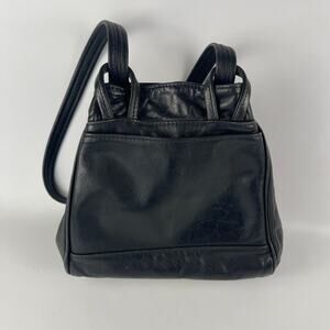 Vintage Romag Black Leather Bucket Purse 10 1/2 x 10 x 5”